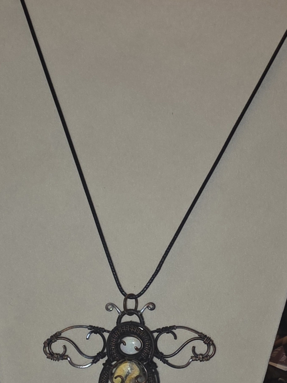 Artisan Wirework Bumblebee Jasper Pendant Necklace On 20in Cord